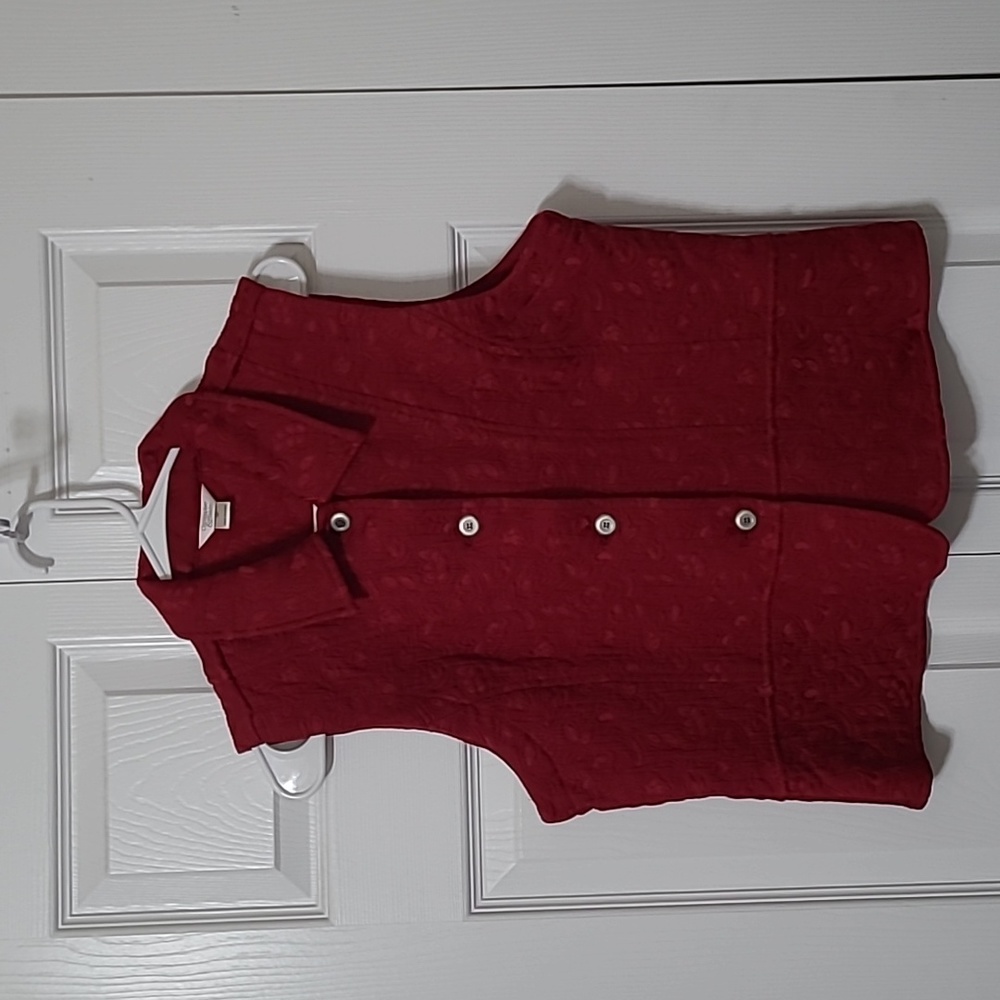 Red Button-Up Vest, Size Medium, Textured Floral Fabric, Like New Condition